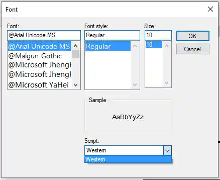 List of FontDialog fonts