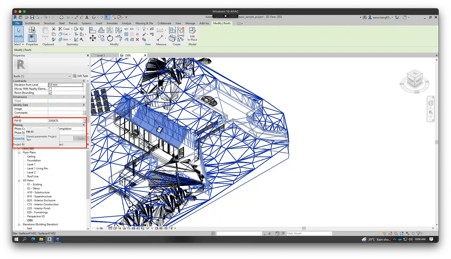 Demo-added custom prop <code>FM ID</code> in IFC