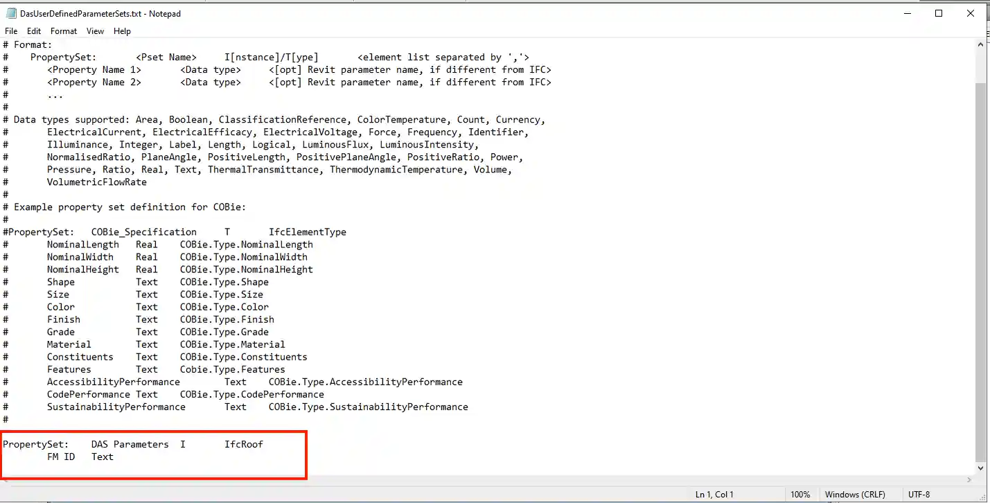Content of user defined property set
