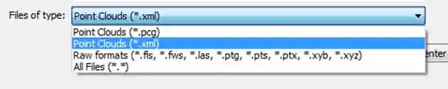 Point cloud file formats with a custom engine registered
