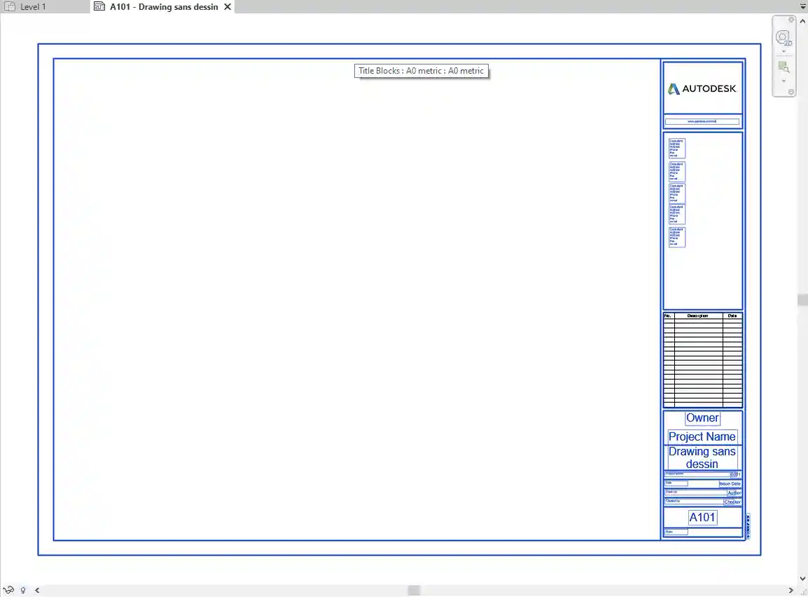Sheet view title block geometry and text