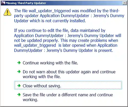 Updater warning