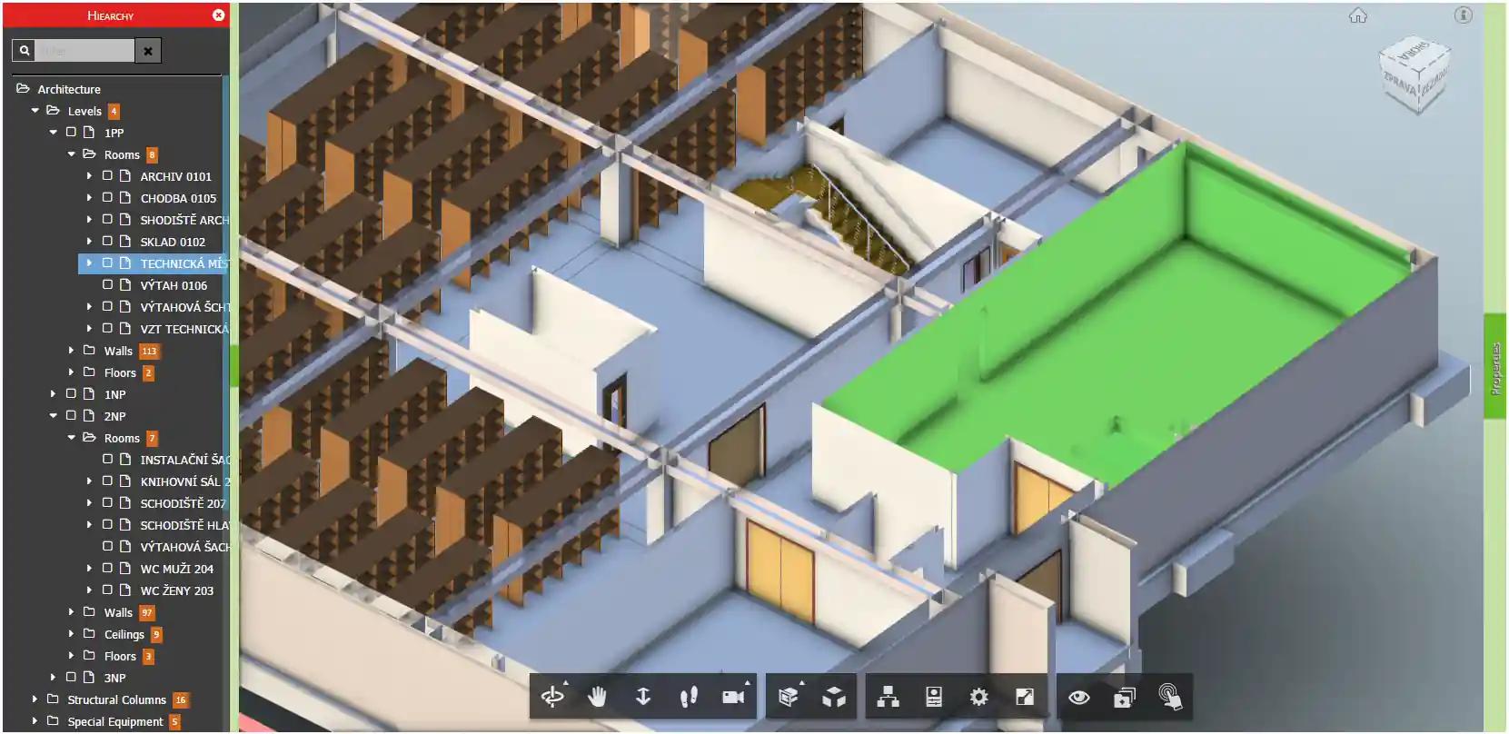 Viewer highlight room — a simple room shape next to the complicated one